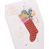 UKG Christmas greeting card for the one I love featuring a festive stocking design with holiday decorations.