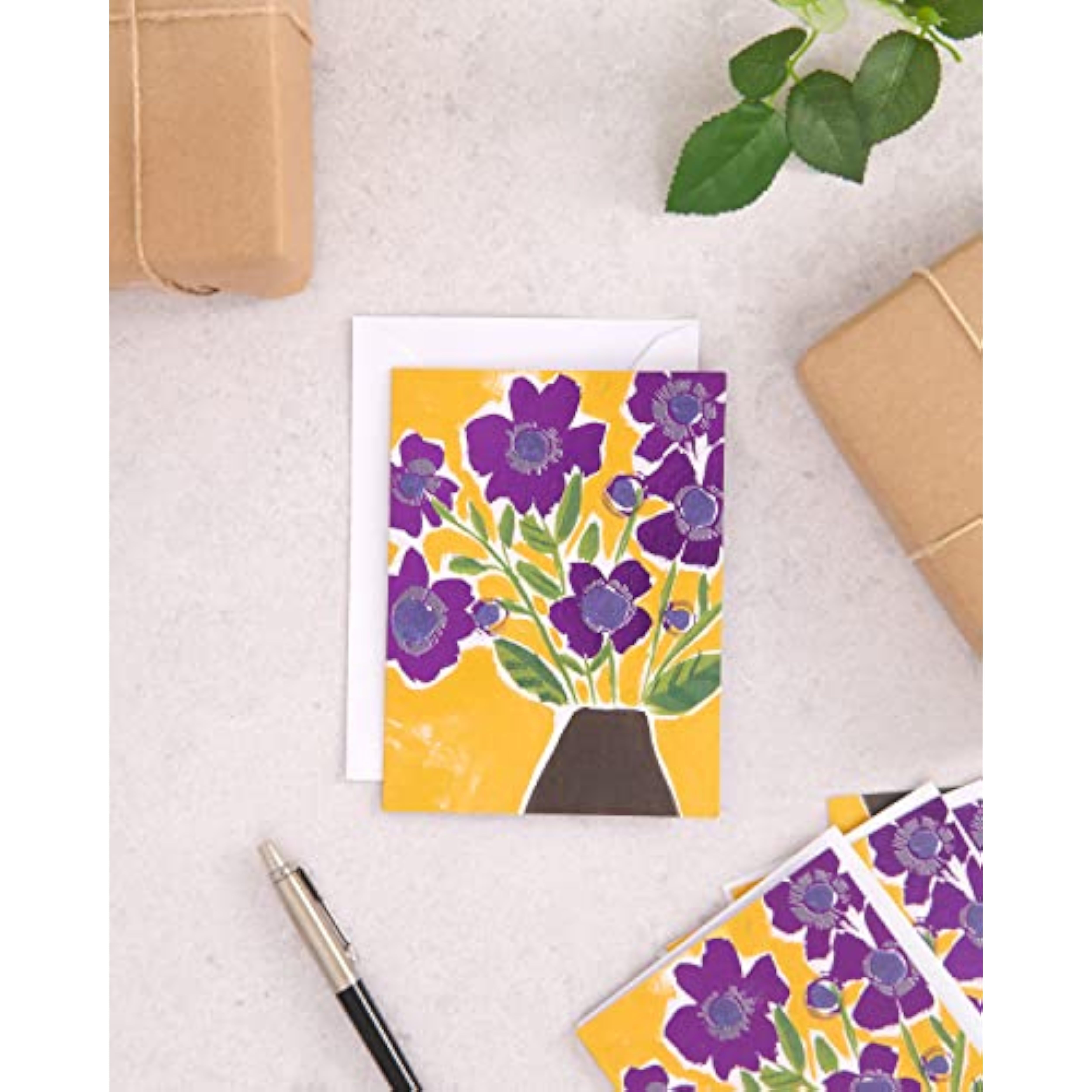 UKG birthday greeting card featuring purple flower design, part of a 10-pack for her or friends, perfect for special occasions.