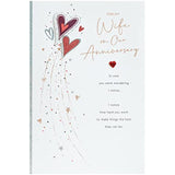 UKG wife anniversary greeting card with red hearts design and envelope, featuring romantic message for special occasion.