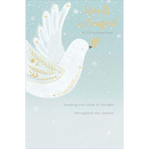 UKG Words of Comfort at Christmas sympathy greeting card with heartfelt message and festive design.