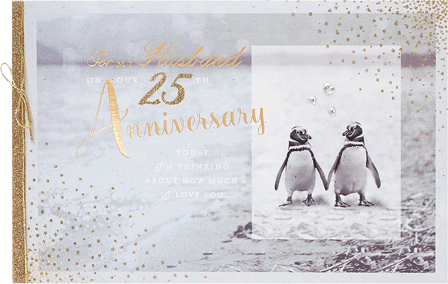 Husband 25th Anniversary Card With Adorable Photographic Penguins