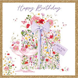 Floral Gift with Cocktails with Gold Foil Birthday Card