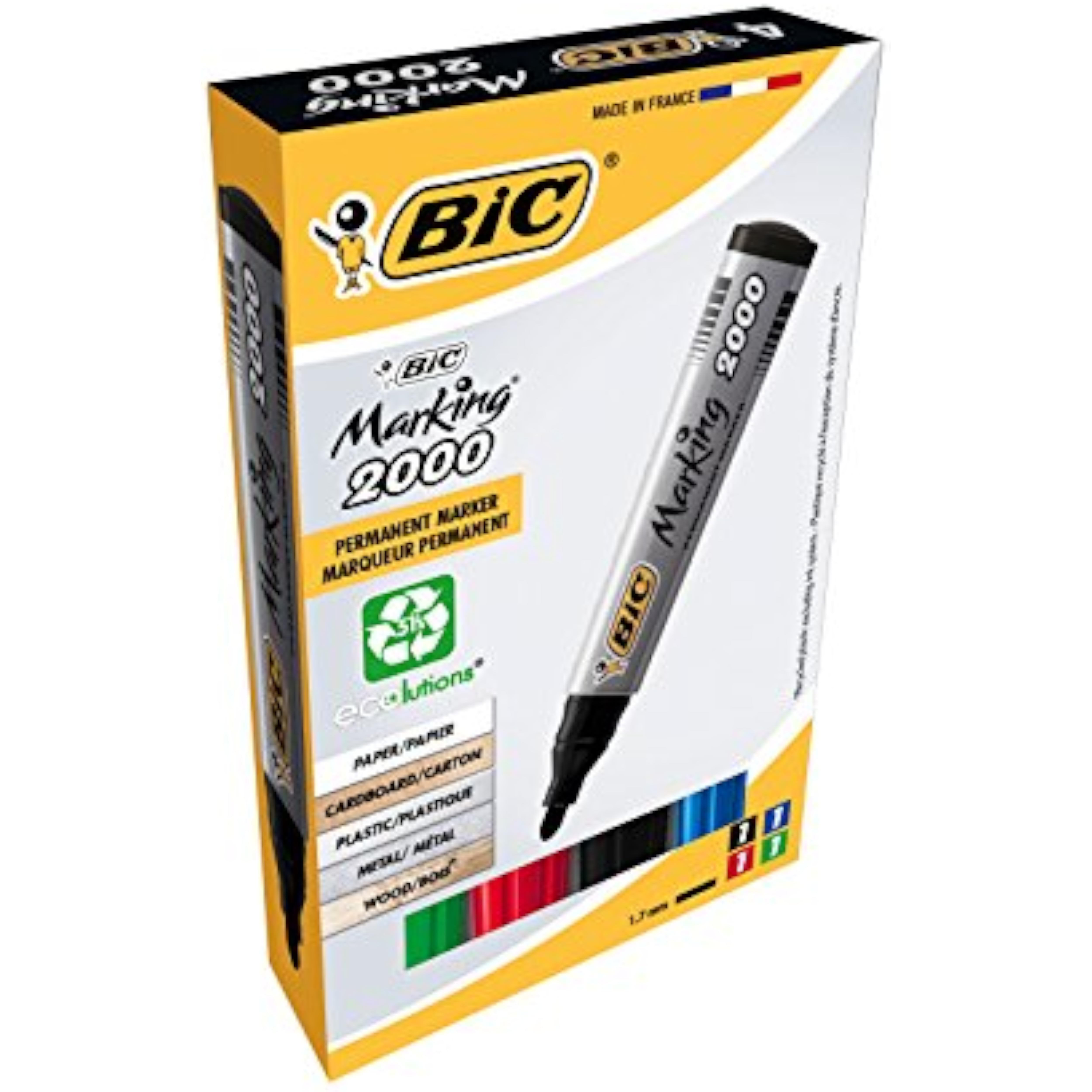 BIC Marking 2000 ECOlutions Permanent Bullet Tip Markers - Assorted Colours, Wallet of 4, Black