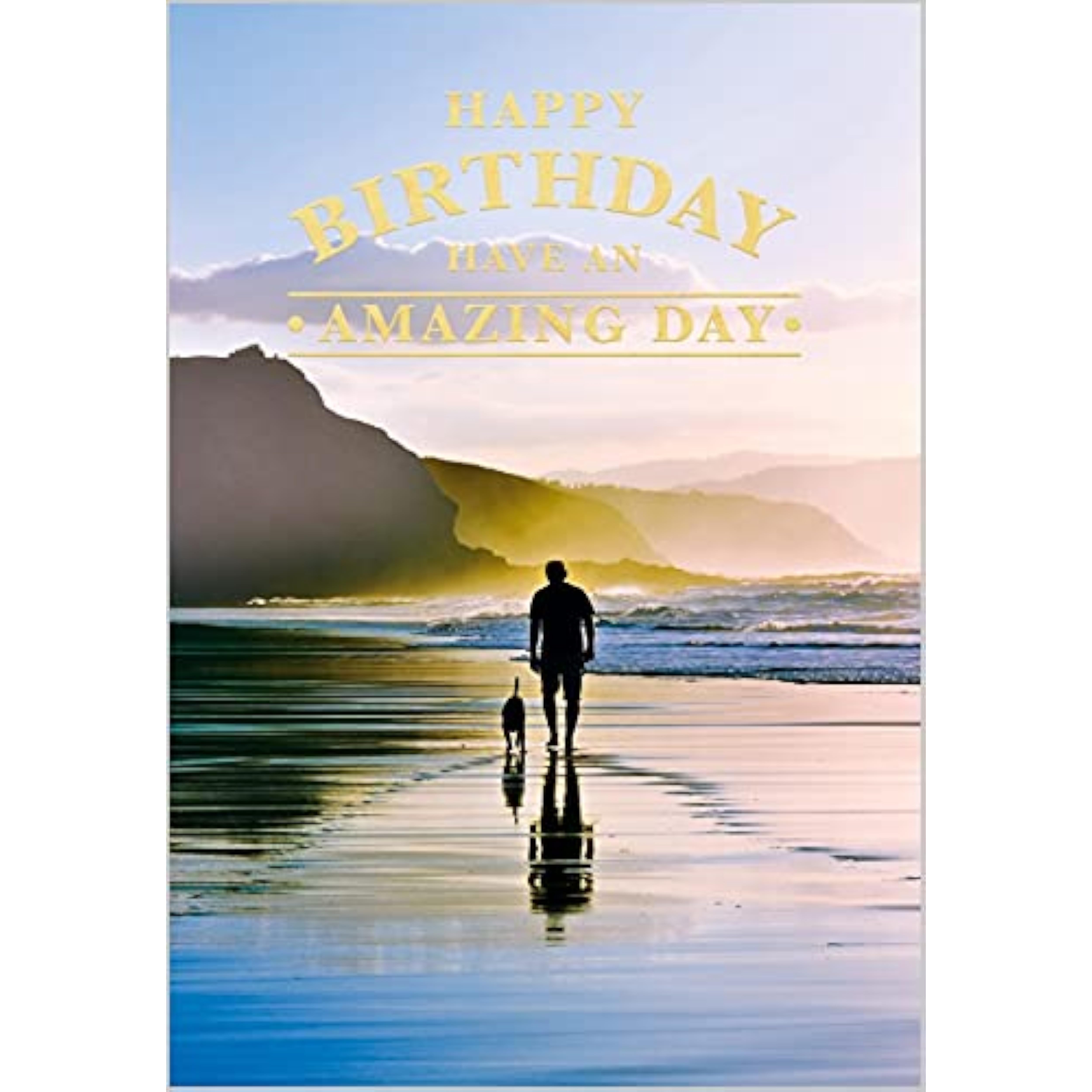 Man Walking Dog on Tranquil Beach Birthday Card