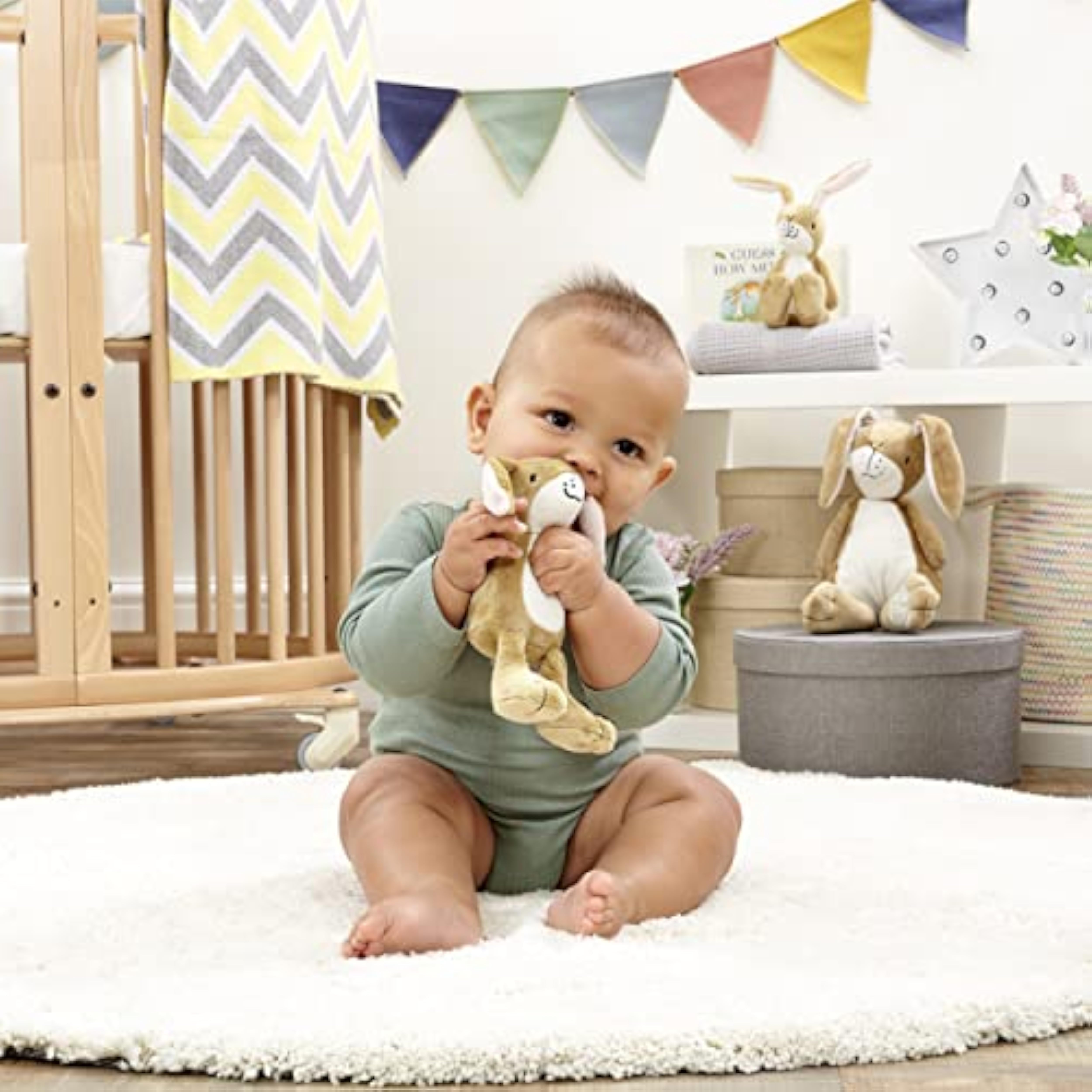 Rainbow Designs Little Nutbrown Hare Rattle Toy � Infant Sensory Toys | Soft Plush Baby Rattle for Newborns