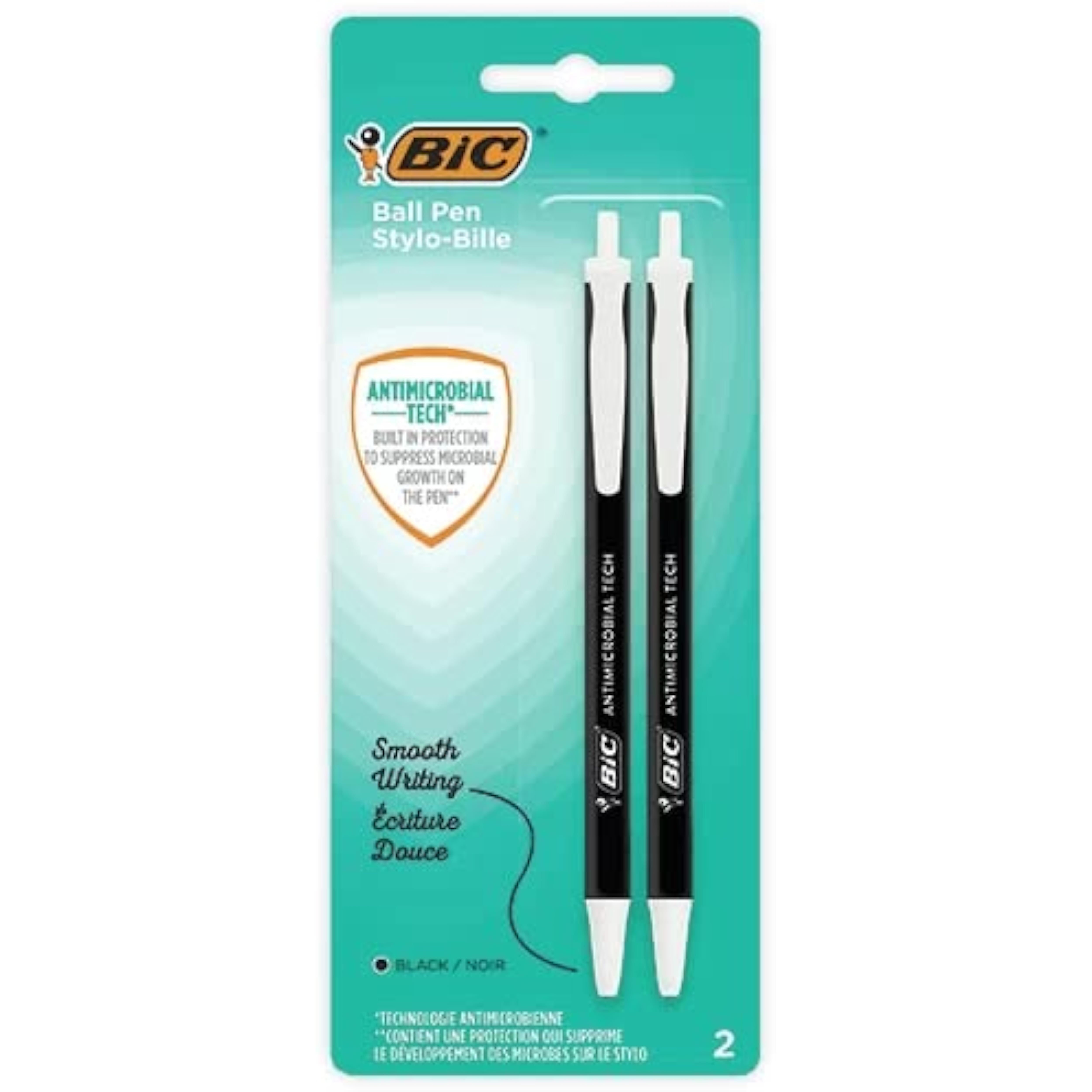 Bic Clic Stic Antimicrobial Ballpoint Pen Black (Pack of 2)