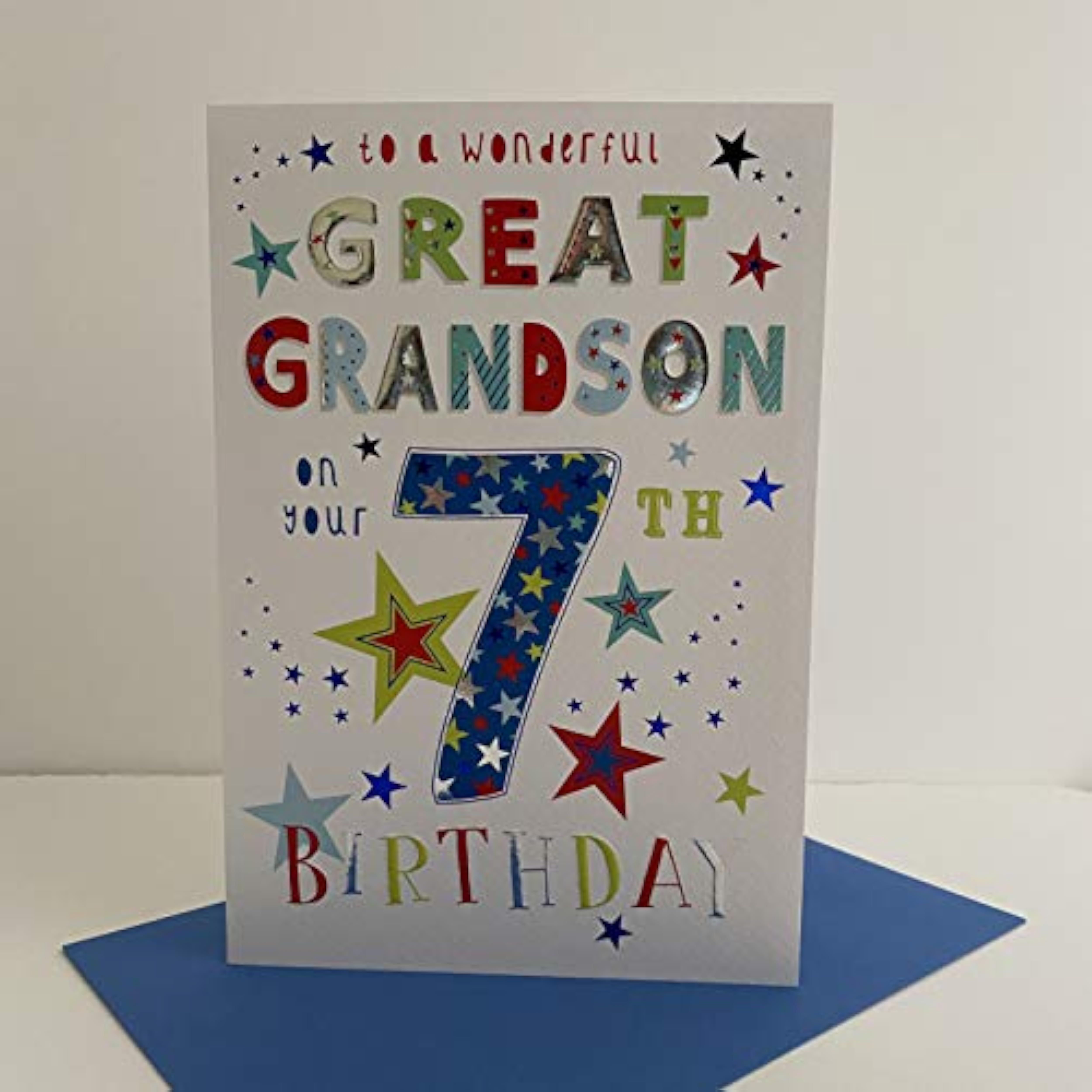 Wonderful Great Grandson 7 Today Age 7 Birthday Card - Stars