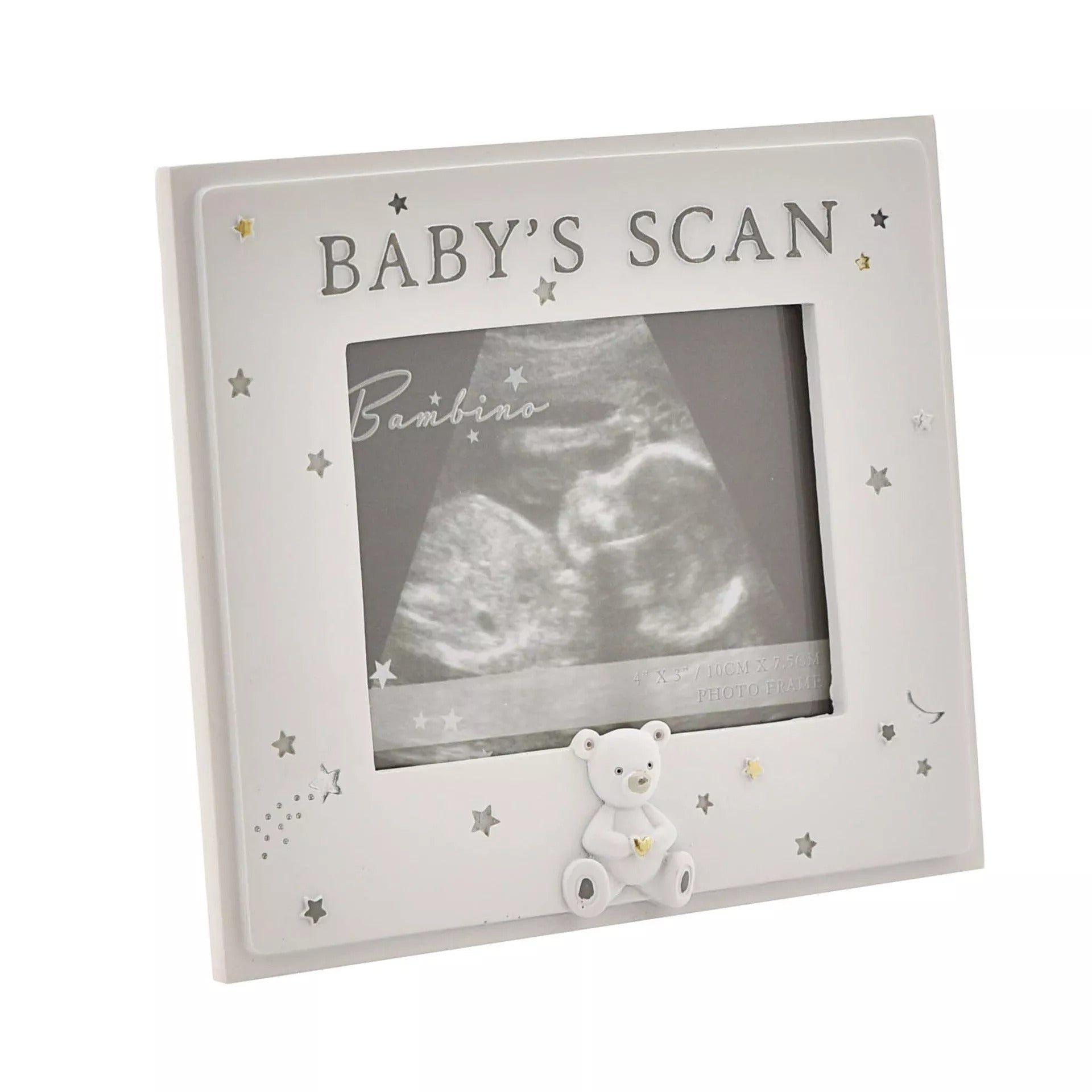 Bambino Resin Babys Scan Photo Frame 4x3 inches by Widdop & Co, featuring a cute baby-themed design and a space for a scan photo.