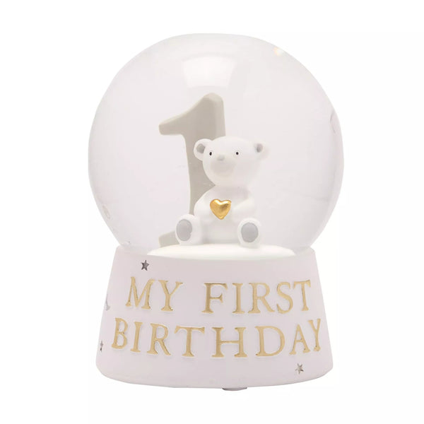 Colorful Bambino Resin My 1st Birthday water ball by Widdop & Co, with cheerful birthday design and small water-filled globe.