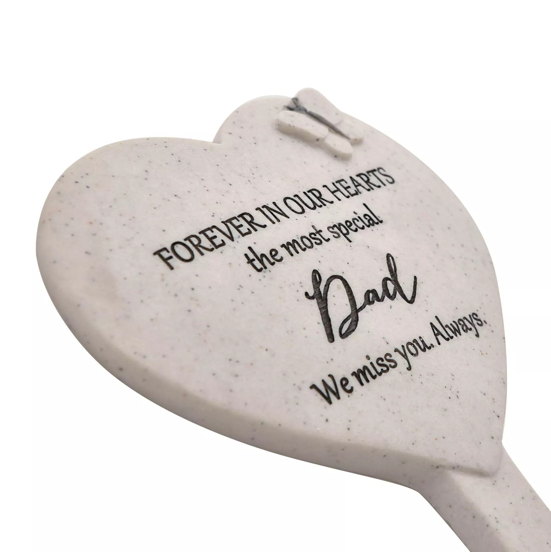 Thoughts Of You Heart Graveside Stake for Dad by Widdop & Co, featuring a heartfelt message and decorative heart design.