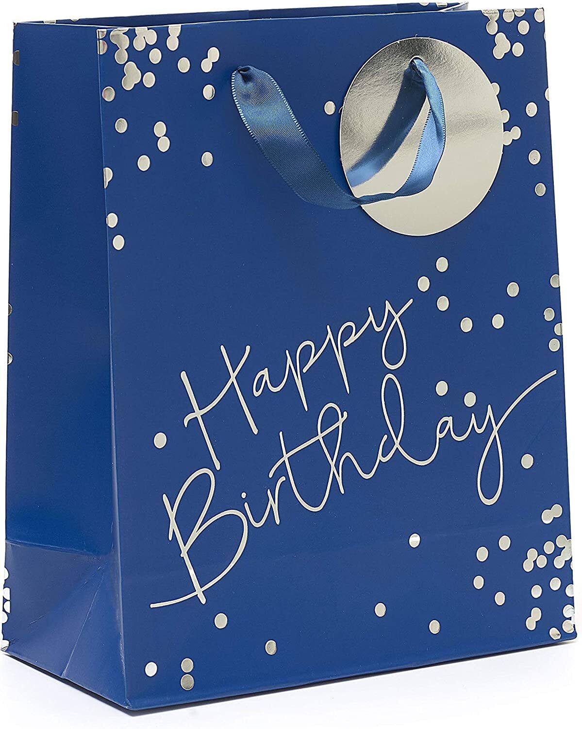 Happy Birthday Blue & Silver Foil Design Medium Gift Bag