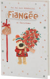  Boofle Fiancée Christmas Card with Envelope - Sweet Design and Bouquet of Flowers, Multi
