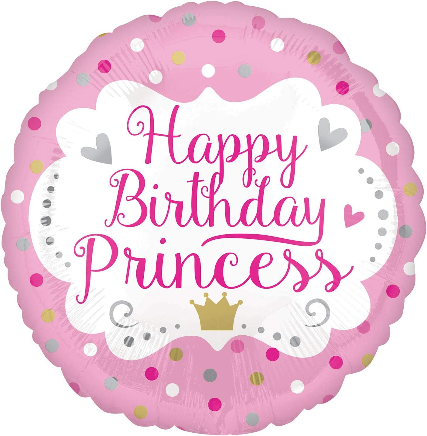 Small round foil balloon with "Happy Birthday Princess" message, featuring colorful birthday-themed graphics, by Xpress Yourself.