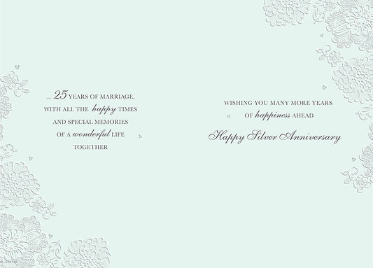 Silver 25th Anniversary greeting card by Xpress Yourself, featuring elegant design for special celebration.