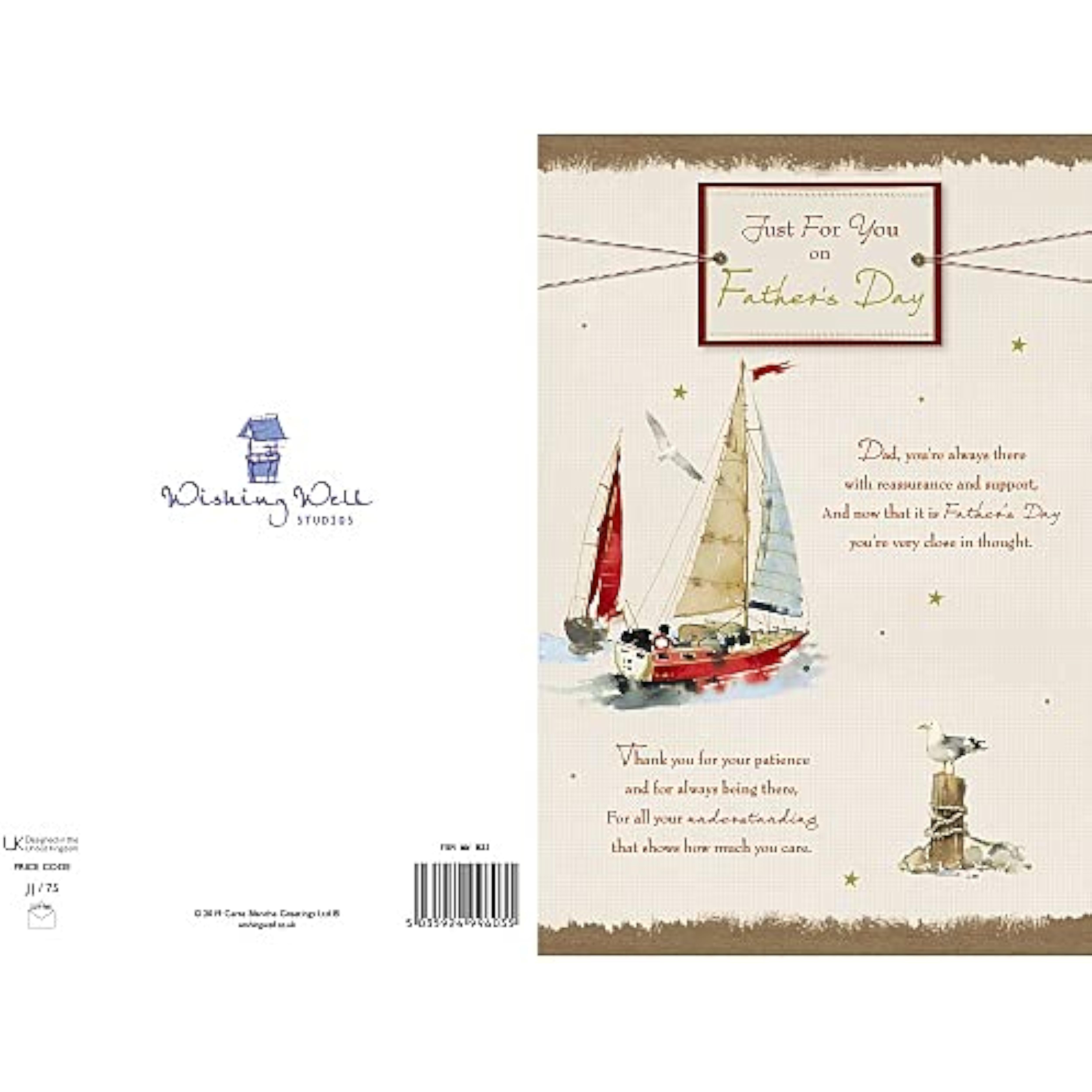 Father's Day greeting card by Wishing Well Studios featuring a sailing boat design, perfect for celebrating dads.