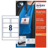 Avery L7418-25 Printable Double-Sided Name Badge Inserts, 8 Badges Per A4 Sheet, White, 90 x 60 mm