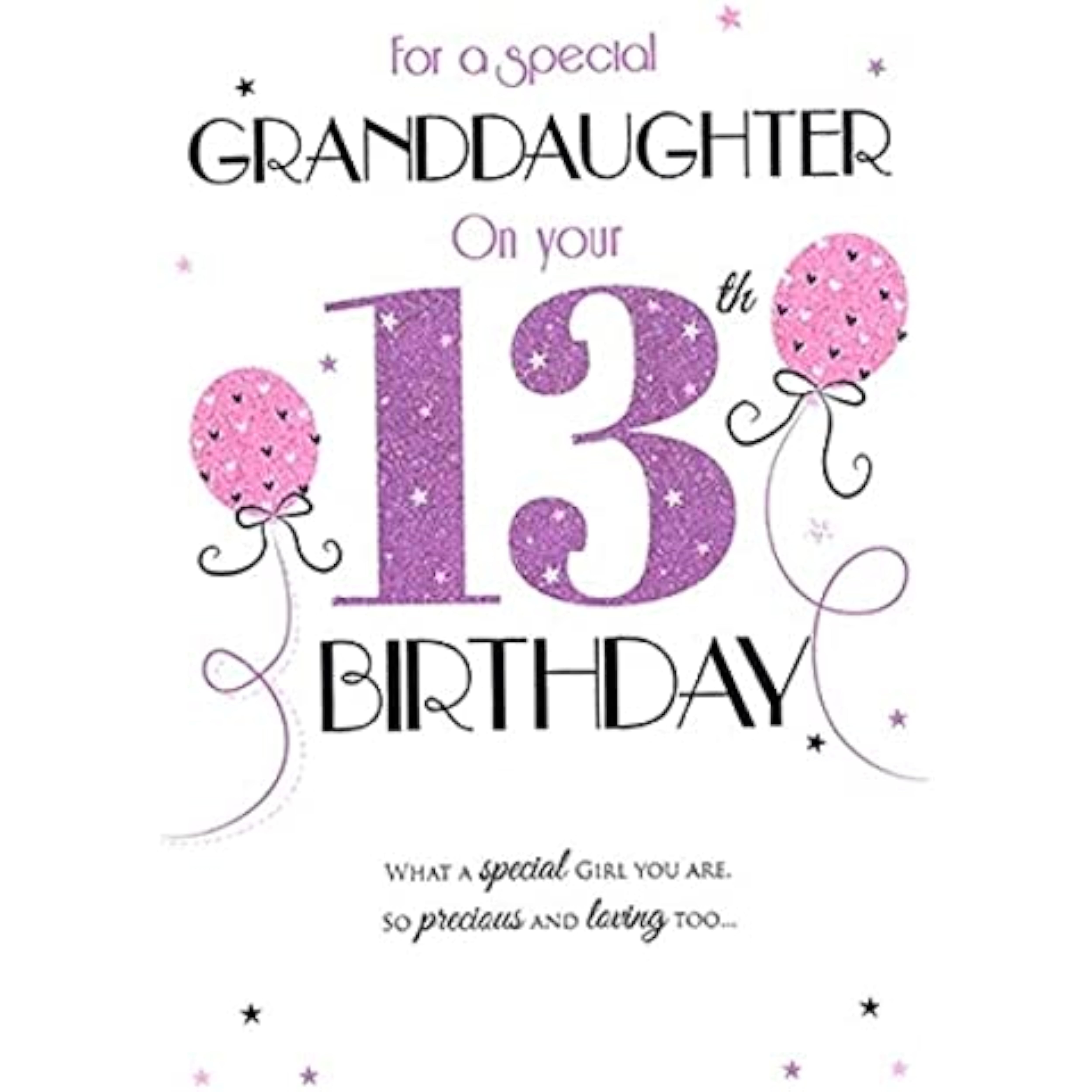 International Cards & Gifts Special Granddaughter 13th Birthday Card Pink Balloons - Foil and Flitter Finish