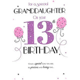 International Cards & Gifts Special Granddaughter 13th Birthday Card Pink Balloons - Foil and Flitter Finish